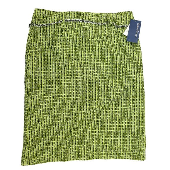 Evan Picone Straight Skirt Womens Size 10 Side Zipper Fashion Belt Green Nubby - Picture 1 of 12